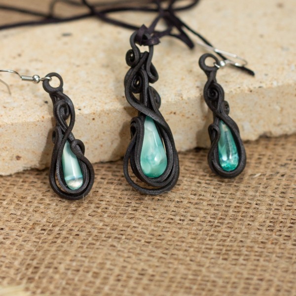 Sada šperků: Přívěšek a náušnice s mátově zelenými kapkami – La Sofia