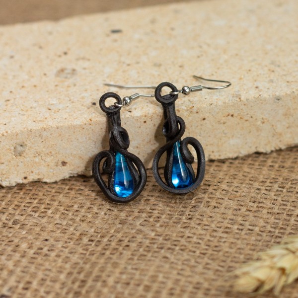 Náušnice s modrými skleněnými kapkami – La Sofia