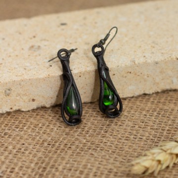 Náušnice se zelenými skleněnými kapkami – La Sofia